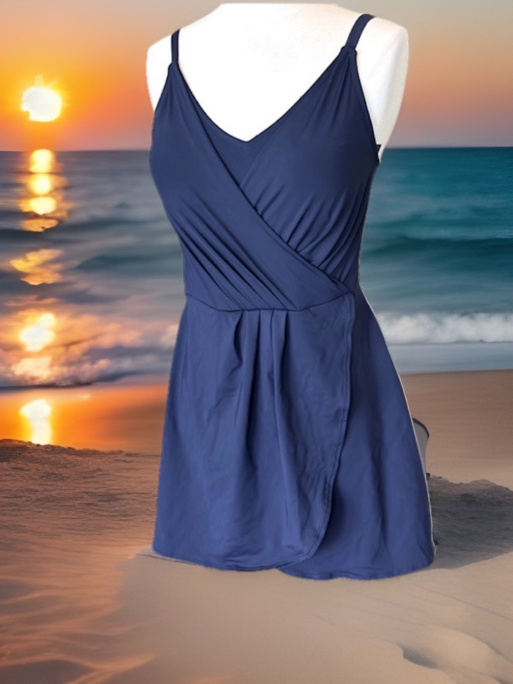 Lands End Swim Dress Navy Blue New